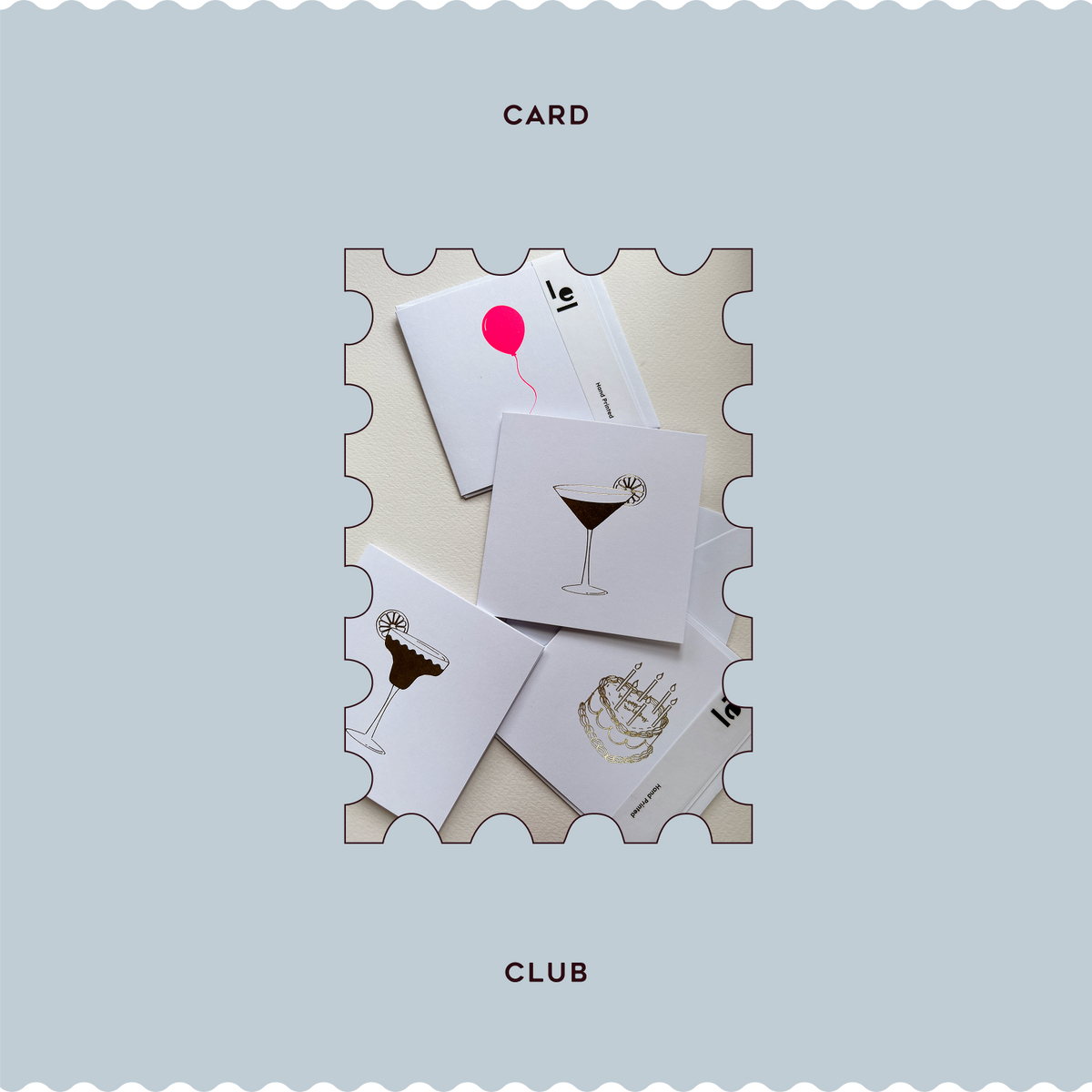 Quarterly Card Club by Studio lel, a stationery subscription box with white foiled cards, printed gift tags and surprises.