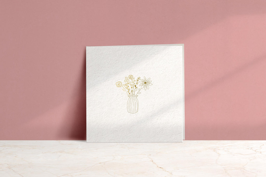 Gold Foil Flowers in Vase Card