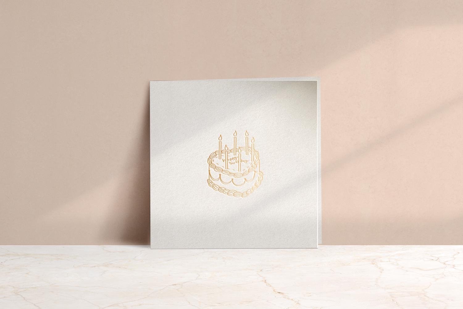 Hand Illustrated Heart 'Happy Birthday' Cake Gold Foil Card
